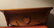 Vintage Solid Wood Heart Hanging Wall Display Shelf with 2 Pegs Country 22/8/7"