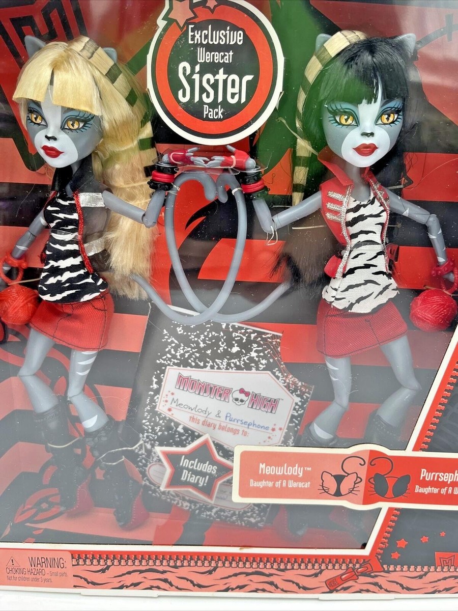 ワイルドブライスheve Monster High Werecat Twins Meowlody Purrsephone Sisters Campus