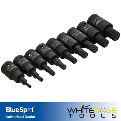 BlueSpot Impact Spline Steckschlüssel-Bit-Satz 3/8'' Antrieb S2 Stahl M4-M14 9-teilig 01622