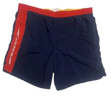 VTG Retro Navy Blue Red Color Block Men Speedo Swim Shorts Drawstring
