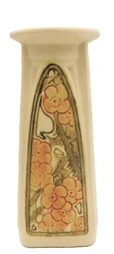 Vintage Weller Roma Art Pottery Vase, c1920 Ivory 3-Panel Floral 9" MINT