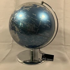 Drexel Heritage Midnight Blue & Chrome Base 12” Desk Globe w Tag Decorative