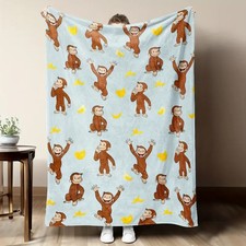Cute Cartoon Monkey Banana Pattern Soft Flannel Throw Blanket
