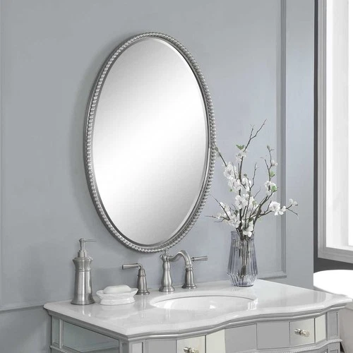UTTERMOST 1102 B  SHERISE BRUSHED NICKEL OVAL VANITY MODERN MIRROR WALL DECOR - Picture 4 of 5