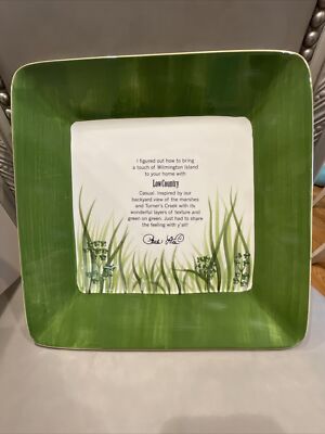 PAULA DEEN Low Country Square Plate Hand painted Signed Green Never Used