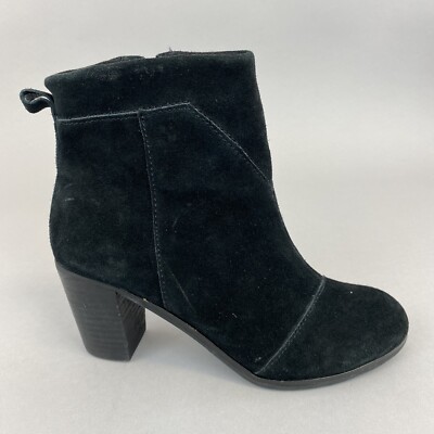 Toms schwarze Leder Wildleder Knöchel Reißverschluss Absatz Booties Stiefel Größe UK4