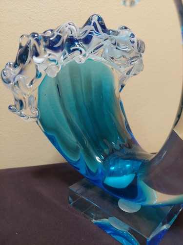 Murano - Blue Dolphin with Wave Tail Sculpture - 10 Inches Tall - Picture 11 of 16