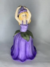 Ceramic Dancing Fairy w/ Wings  Purple Tulip Bell 6" Tall - W1024