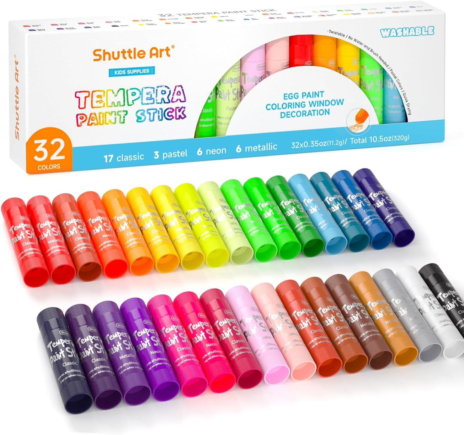 Tempera Paint Sticks 32 Colours Solid Tempera Paint for Kids 70% More Volume