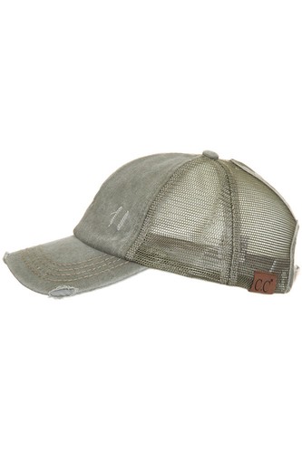 C.C Damen Washed Denim Criss Cross Gummiband Mesh Pferdeschwanz Mesh Pony Cap - Bild 143 von 248