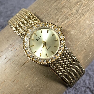 Kenneth Jay Lane Women Dress Pave Gold Tone Round 25mm Quartz Analog Watch  8