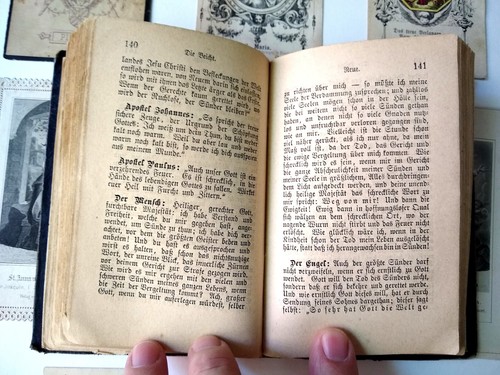 Rara Bibbia tedesca antica 1874 con iscrizione 1883 e 12 carte religiose - Foto 10 di 11