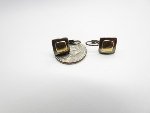 Mixed Metals Square Dangle Pierced Earrings Vintage - Picture 3 of 4