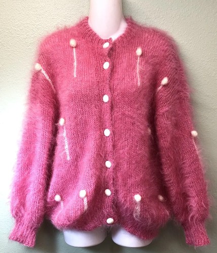 Fluffy Pink Mohair Cardigan Sweater 