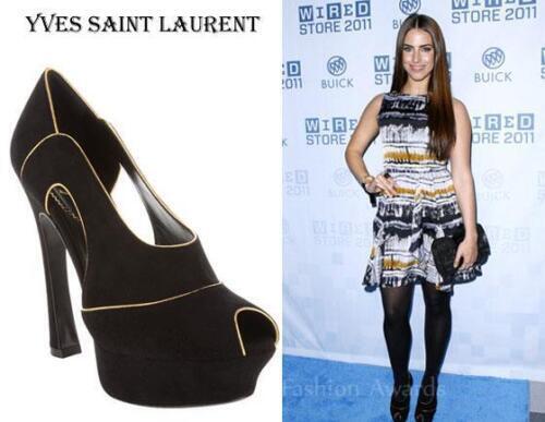 SAINT LAURENT Black Suede Zoe Metal Turquoise Cap Toe Pumps SAINT LAURENT Black Suede Zoe Metal Turquoise Cap Toe Pumps