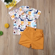 NWT Dinosaur Boys Short Sleeve Button Shirt  Shorts Outfit Set 2T 3T 4T 5T