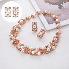 For Wedding Jewelry Set Women Necklace Imitation Pearl Earrings Crystal Bridal