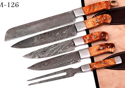 Custom Made Damascus Chef Set Kitchen Knives Cutlery -Hand Forged Damascus M-126