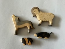 HOLZTIGER Vier Tiere aus Holz - Wolf Widder M...