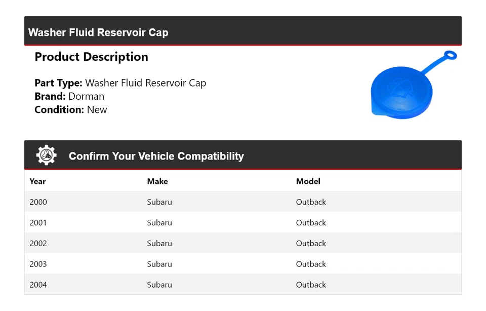 For 2000-2004 Subaru Outback Dorman Washer Fluid Reservoir Cap 2001 2002 2003 - Image 2 of 4