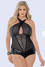 New Pure Romance Black Lace Mesh Bodysuit - LIMITED One Size Queen
