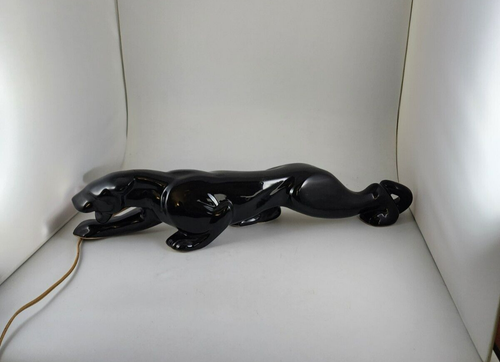 1950s Ceramic Stalking Black Panther Cougar TV Light Lamp Works Vintage MCM