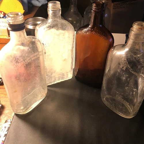 Lot Of 4 Vintage Amber/Clear  Glass Liquor Bottles Federal Law Forbids O-I, A-H