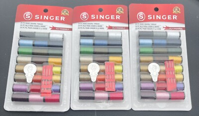 SINGER #00264 - 24 SPOOLS SPUN POLYESTER THREAD MULTI-COLOR Pack of 3