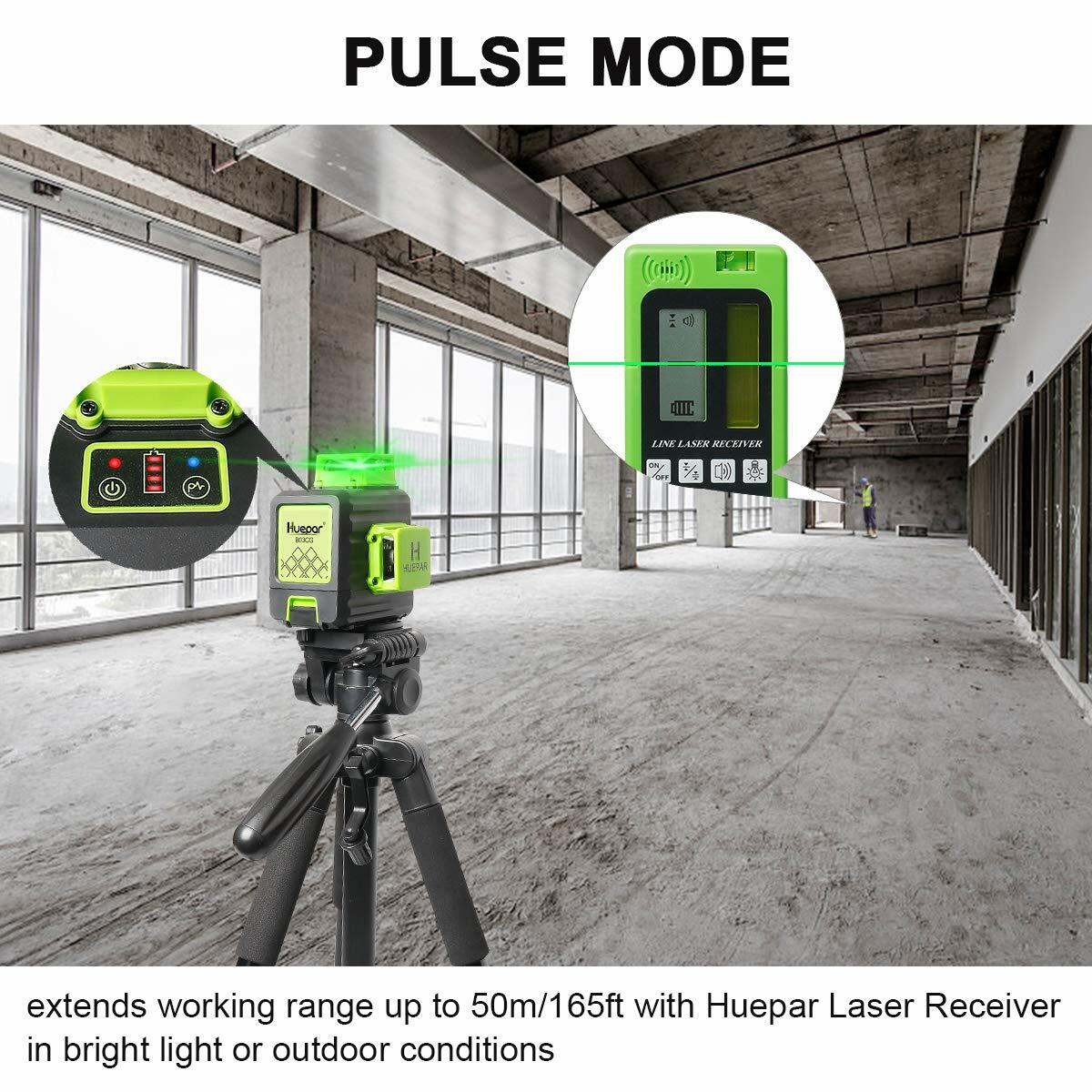 Huepar P04CG Grüner 4D Selbstnivellierender Kreuzlinienlaser Set Mit Laser Detektor LR-8RG