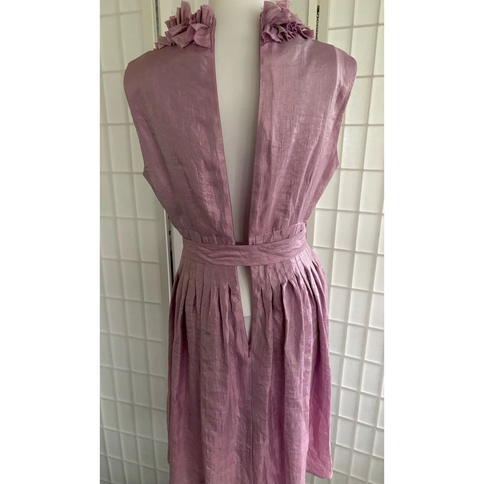 Maggy L Women’s Pink Ruffled Pleated Belted Cocktail Party Evening Dress Size 10 - Image 4 of 4