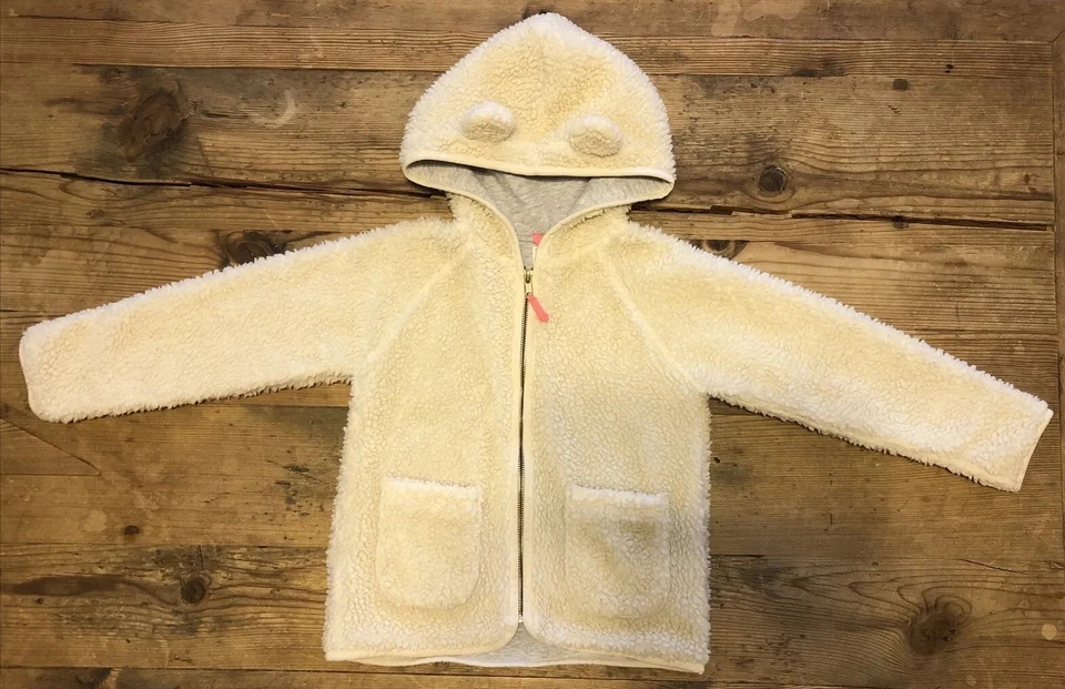 CREWCUTS Talla 6/7 Niñas Marfil Sherpa Con Capucha Oso Chaqueta Abrigo Foto 4 de 4