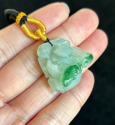 Floating Bright Green Lotus Jadeite Jade Pendant Necklace, 100% Untreated