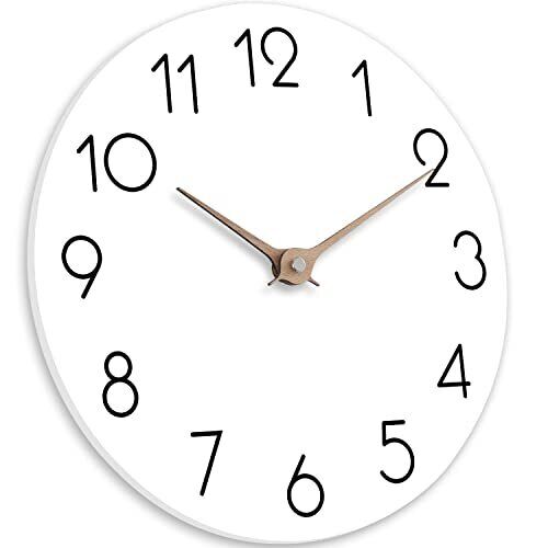 12 Inch Wall Clock - Wooden Silent Wall Clocks Battery Operated Non 12" D_white - Bild 2 von 7
