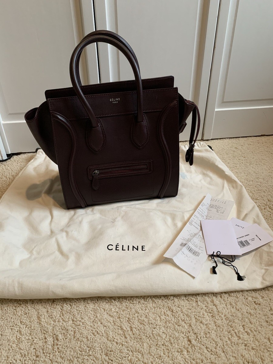 CELINE Authentic Mini Luggage Tote Bag: Smooth Burgundy