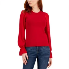 I.N.C. Concepts Womens Sheer Sleeve Woven Sweater, Red Sz-XXL