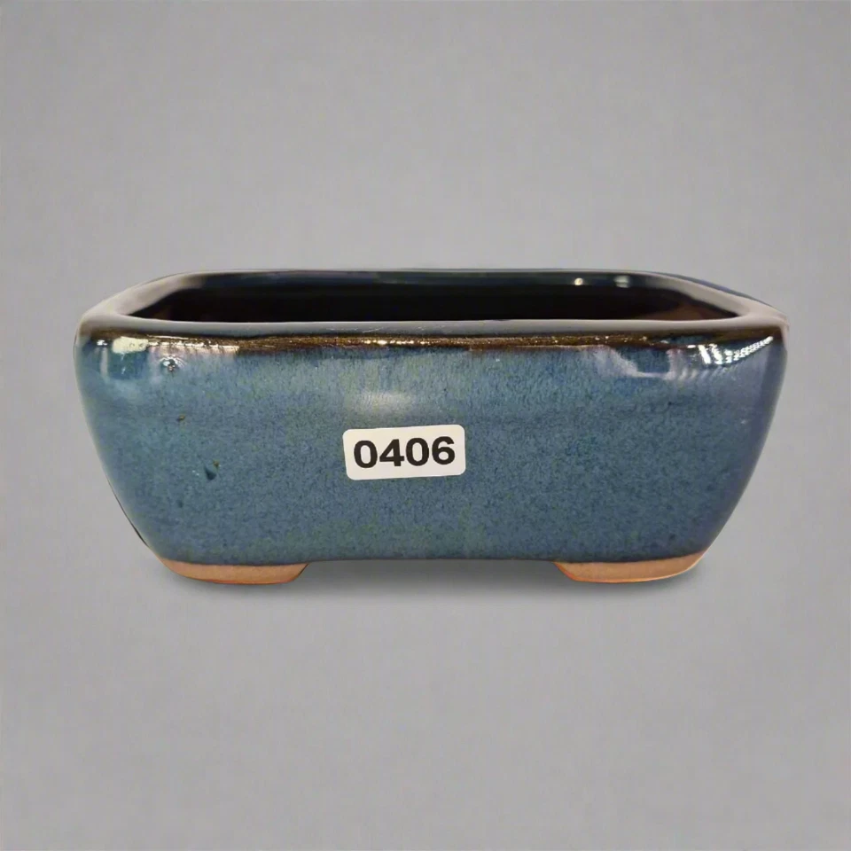 YORKSHIRE BONSAI 13cm Glazed Bonsai Pot | Rectangle | 13cm x 10cm x 5cm | Blue