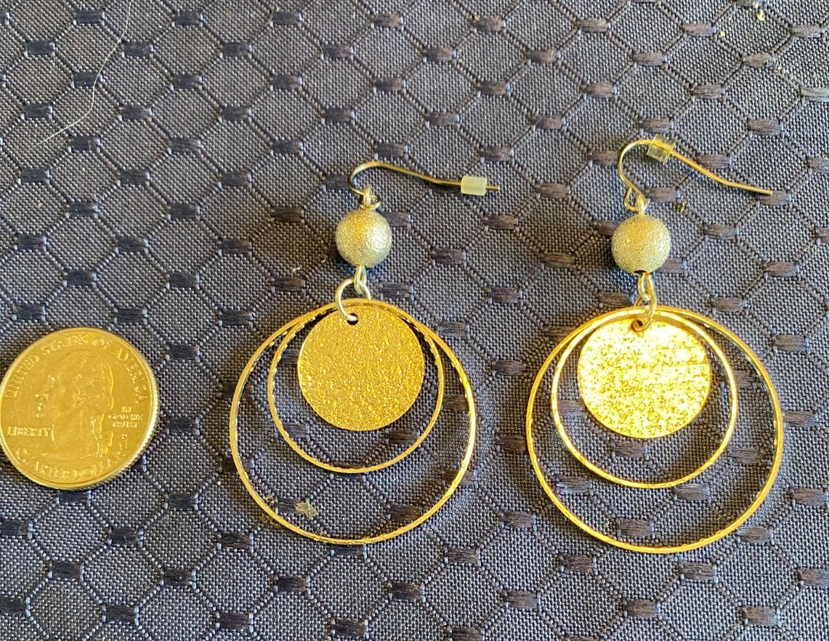 Round Twisted Hoop Disc and Ball Silver Tone Dangle Earrings