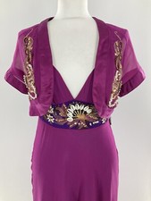 vintage karen millen silk embellished purple dress & bolero top size uk 10 vgcM2