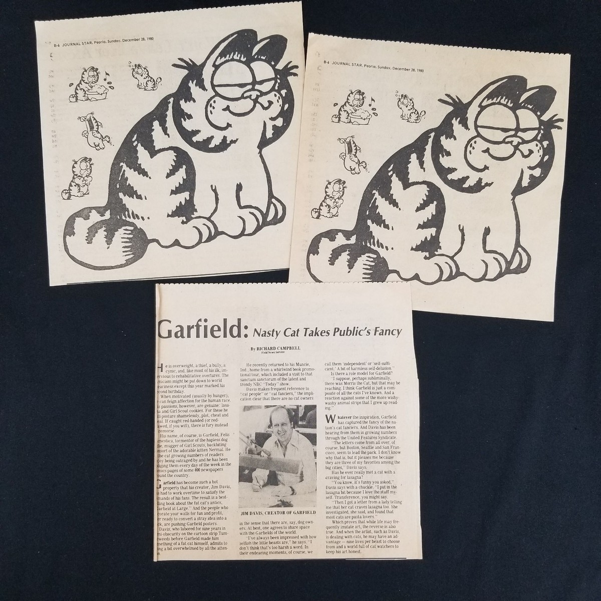 Vintage Garfield News Article Clippings 1980 Jim Davis Nasty Cat 