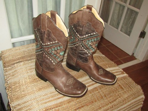 Roper Brand Square Southwestern Embroidered Western Cowgirl Boots Womens sz 9