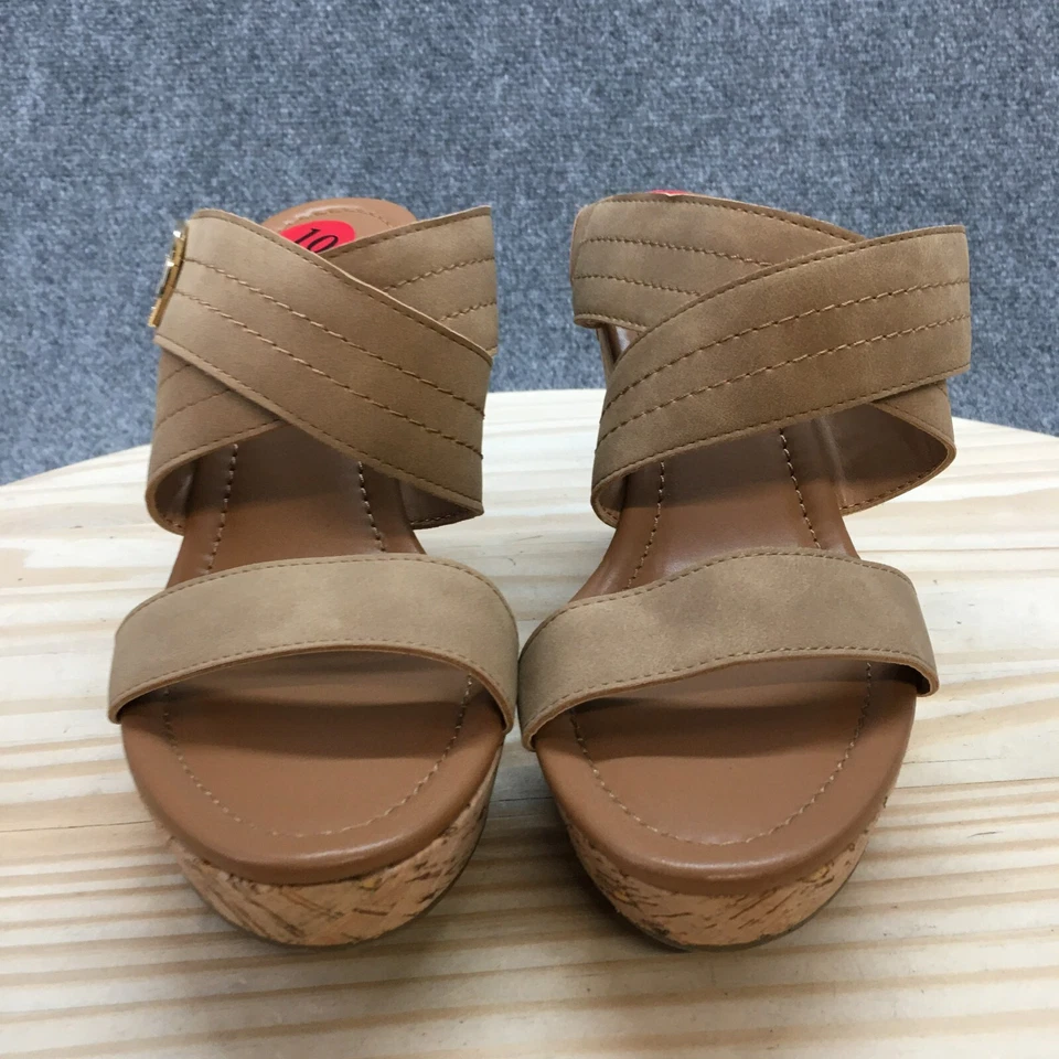 Sandálias femininas Tommy Hilfiger 10 M Myha tiras marrom couro sintético cunha cortiça - Imagem 4 de 4