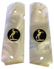 1911 Clones CUSTOM GUN GRIPS Trophy Horse Pearl PLUS 4 GOLD SCREWS