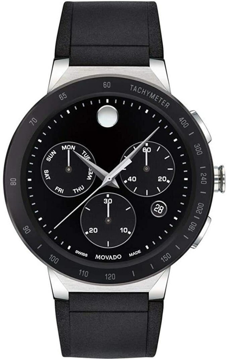 メテオ NEW Movado Sapphire Black Chronograph Dial Rubber Strap Men's
