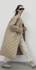 Bnwt Beige Long Faux Leather Quilted Puffer Coat Large 14-16