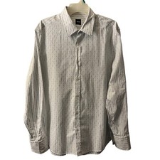 Hugo Boss Regular Fit Striped And Spotted White Button Dress Shirt Mens Size XL