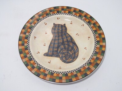 Sakura Halloween 1998 Debbie Mumm GRAY PLAID CAT 8.25'' Plate