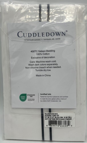 Cuddledown 1 Piece White Sateen Standard Sham 100% Cotton 400 TC White / Black - Picture 3 of 3