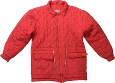 Vintage Tomato Red Quilted Silk Puffer Jacket Sz S