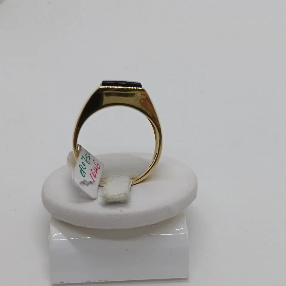 Anneau Hommes en or Jaune 18KT Avec Onyx Noir et Zircon 11,35 Taille N 24 (1646) - Photo 4/4