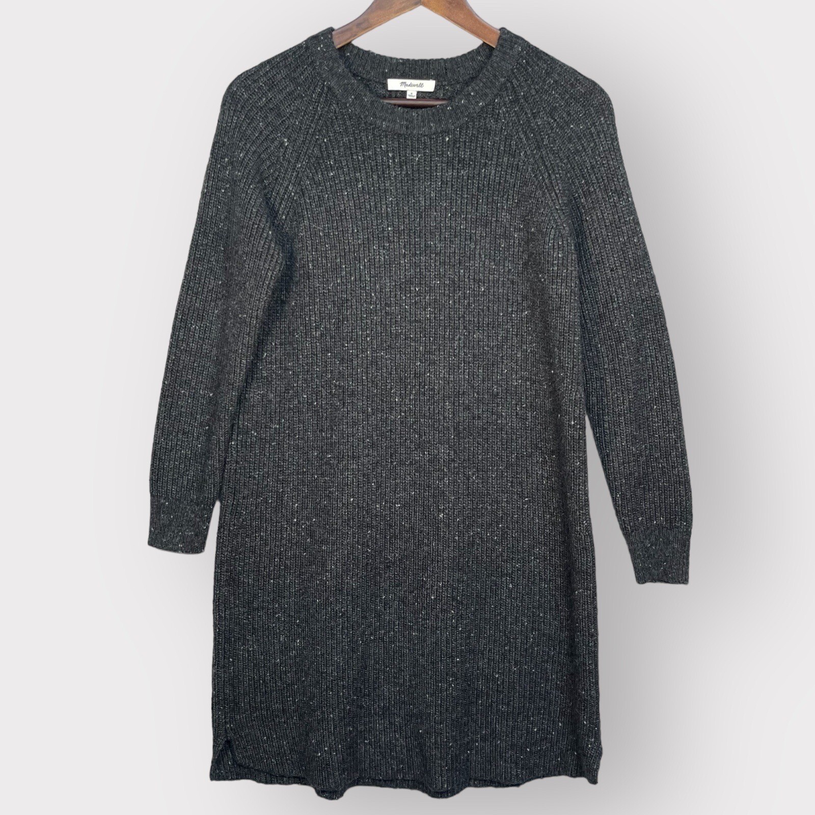 Madewell Sweater Dress Women Size S Gray Knit Crew Neck Raglan Long Sleeve Wool